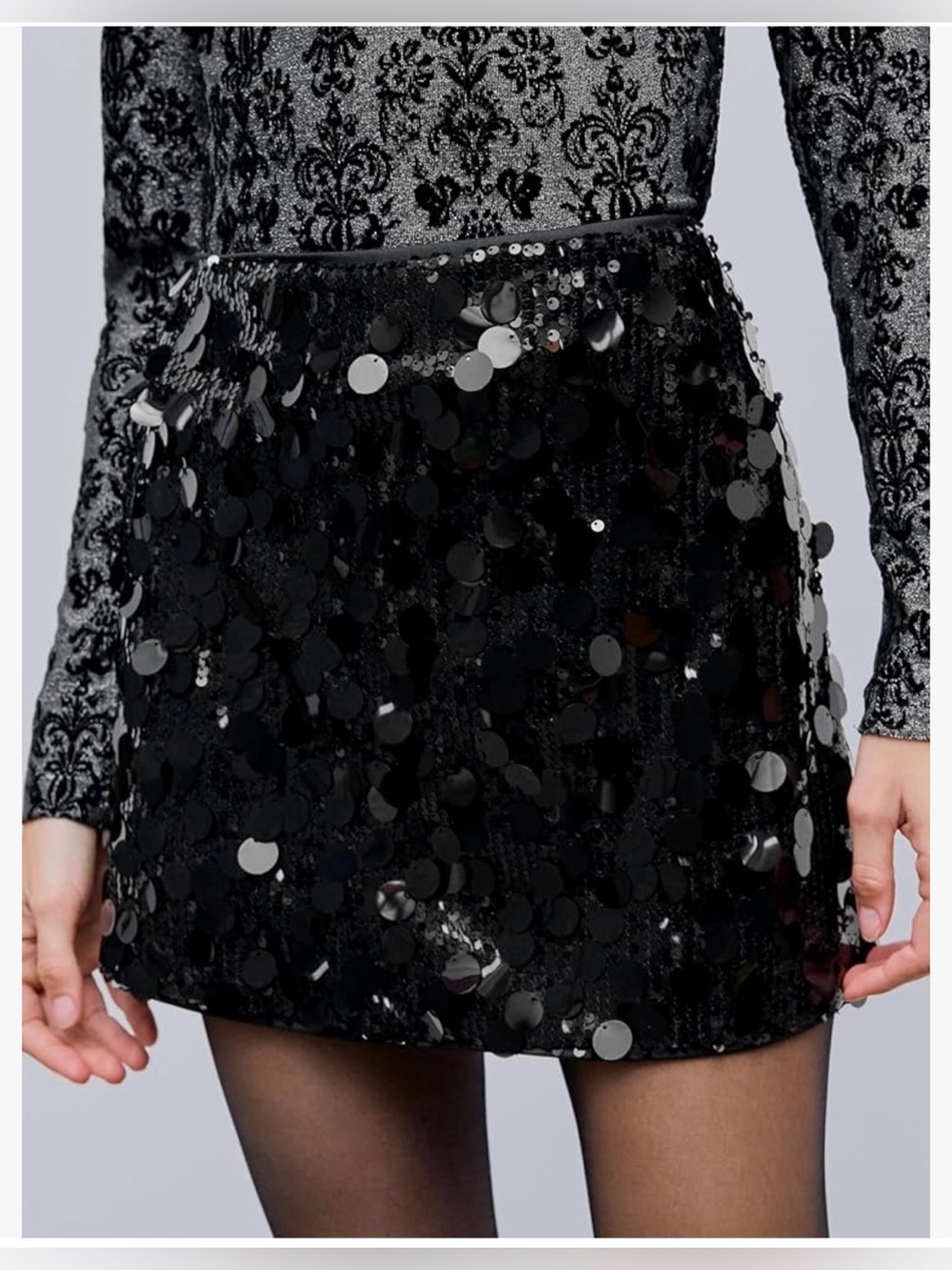CIDER Black Sequin Mini Skirt NWOT Size L Party Birthday NYE